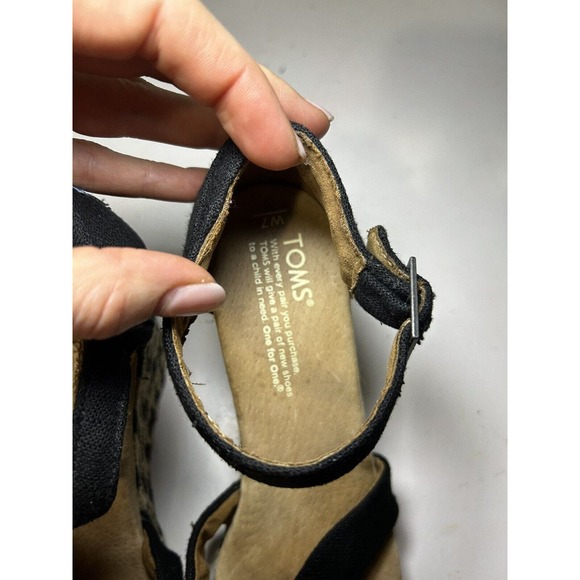 Toms Espadrille black ivory burlap platform wedge sandals Women’s Size 7 - Picture 6 of 7